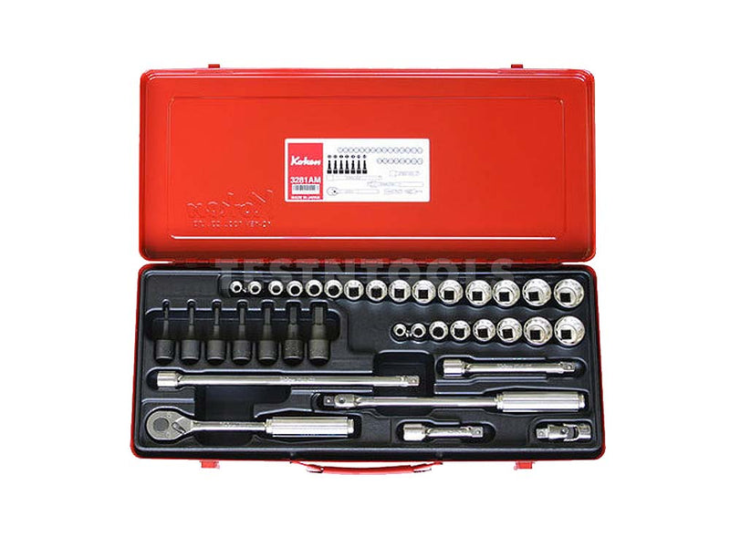 Koken Socket Set 3/8" Drive 5/16" - 7/8" & 8mm - 22mm 12PT 36 Piece 3281AM