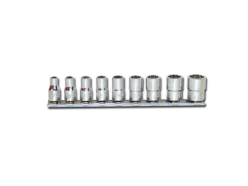 Koken Socket Set On Rail 1/4" Drive 3/16" - 1/2" 12PT 9 Piece RS2405A/9