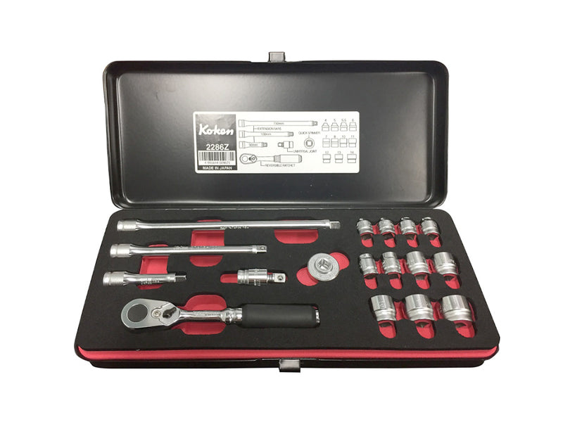 Koken Socket Set Z Series 1/4" Drive 4mm - 14mm 6PT 17 Piece 2286Z