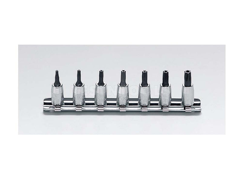 Koken Torx Bit Socket Set On Rail Tamper Proof 1/4" Drive TH10 - TH40 7 Piece RS2025/7-HOLE