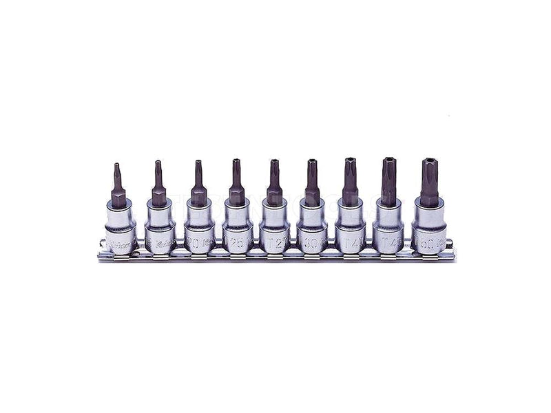 Koken Torx Bit Socket Set On Rail Tamper Proof 3/8" Drive TH10 - TH50 9 Piece RS3025/9