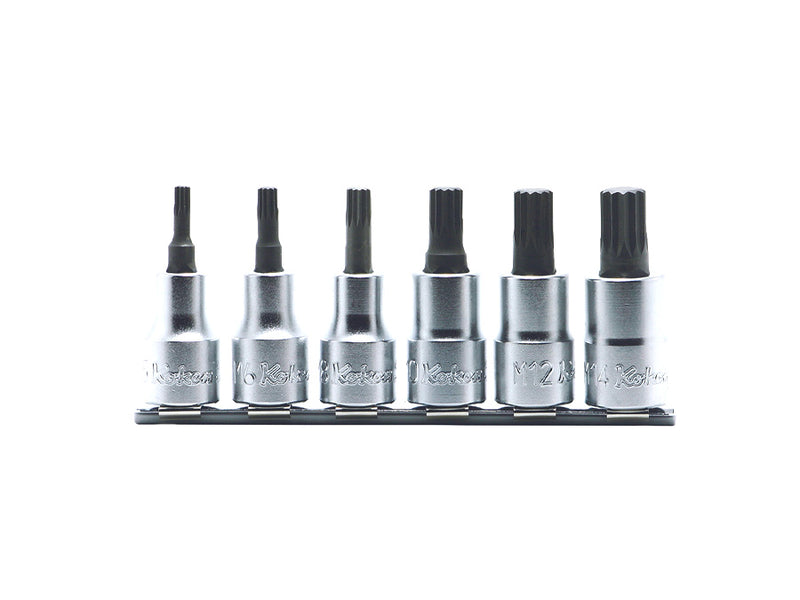 Koken XZN Bit Socket Set On Rail 1/2" Drive 6mm - 14mm 6 Piece RS4020/6-L60