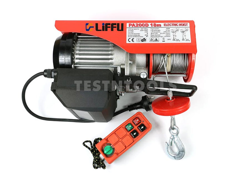 Liffu Electric Hoist 230V Wire Rope 18m 200Kg PA200 With Remote Control