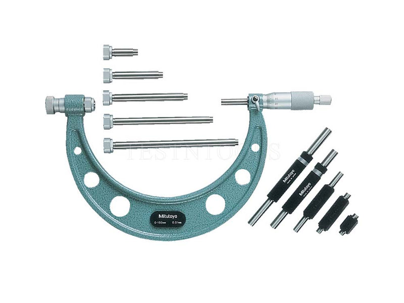 Mitutoyo Outside Micrometer 0-100mm 0.01mm With 4 Interchangeable Anvils 104-139A