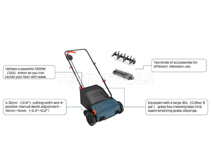 Senix Electric Lawn Scarifier Dethatcher 320mm (13") 1300W SCE12-L-EU