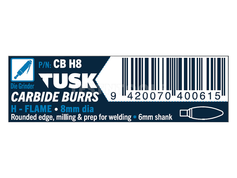 Tusk Carbide Burr 8mm x 6mm Flame CBH8