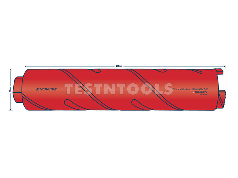 Tusk Diamond Dry Core Drill 250mm x 52mm DCB52