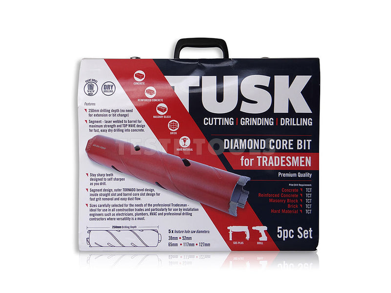 Tusk Diamond Dry Core Drill Set 38-127mm 5 Piece DCB5PK