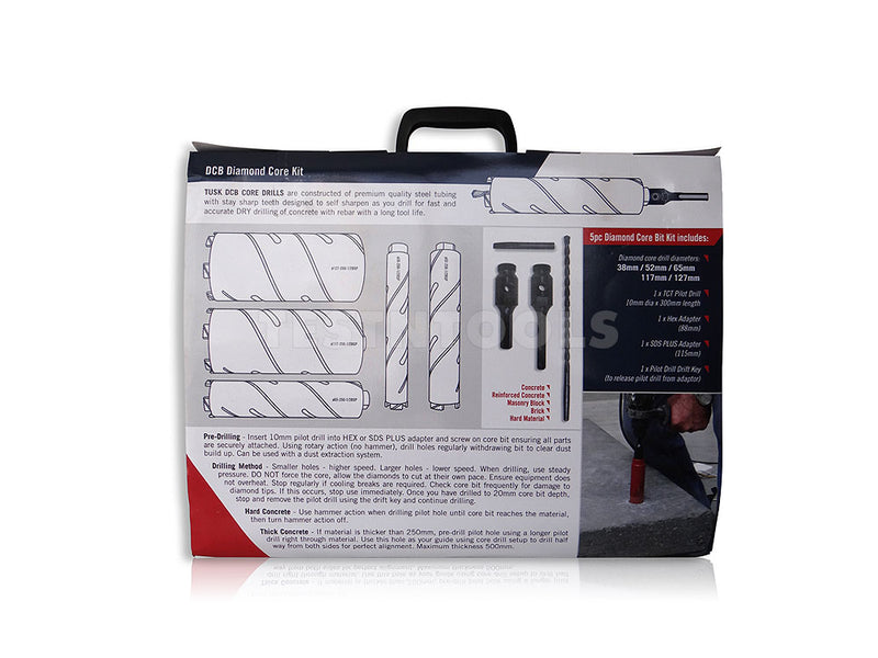 Tusk Diamond Dry Core Drill Set 38-127mm 5 Piece DCB5PK