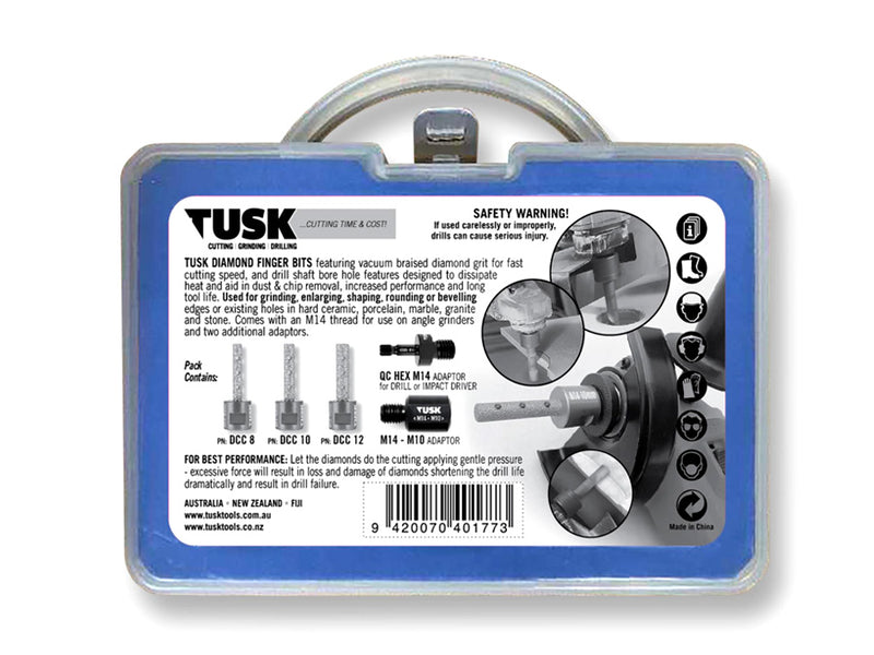 Tusk Diamond Finger Bit Set with 2 Adapter 8-12mm DCC3P