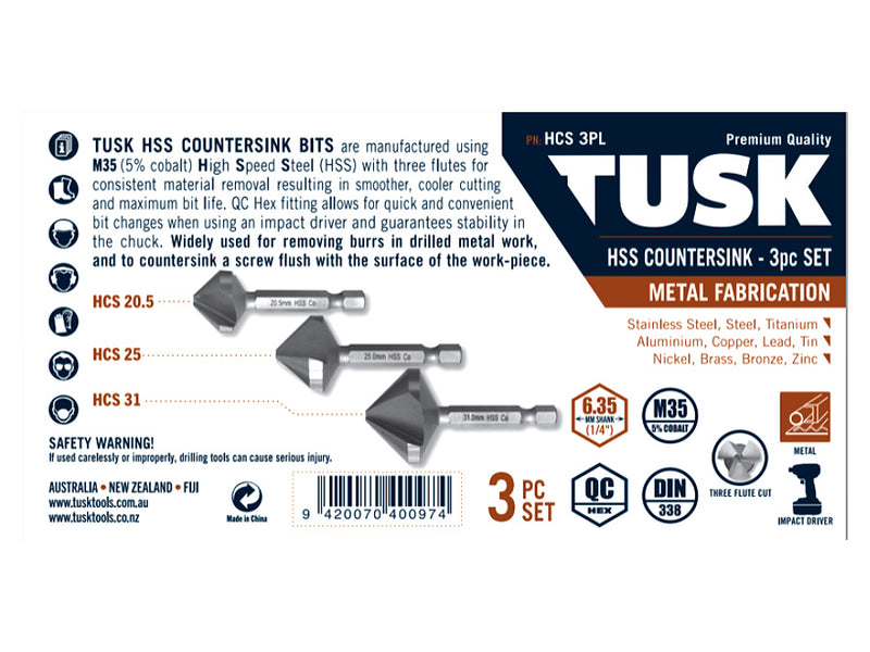 Tusk HSS Countersink Set 20.5mm - 31mm 3 Piece HCS3PL