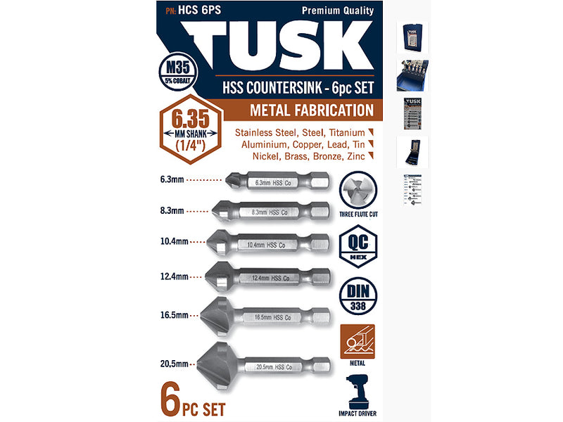 Tusk HSS Countersink Set 6.3mm - 20.5mm 6 Piece HCS6PS