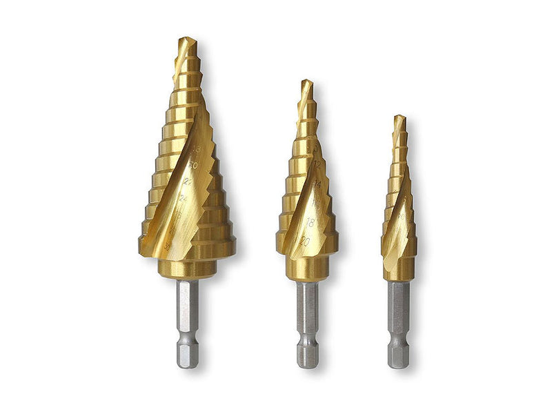 Tusk HSS Step Drill Bits Set 12mm - 30mm 3 Piece QC Hex HSD3H