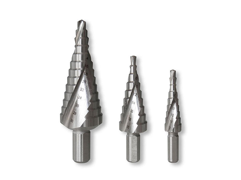 Tusk HSS Step Drill Bits Set 12mm - 30mm 3 Piece Straight Shank HSD3S
