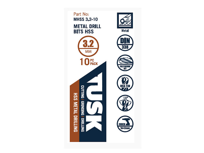 Tusk Metal Drill Bits HSS 3.2mm 10 Piece MHSS3.2-10