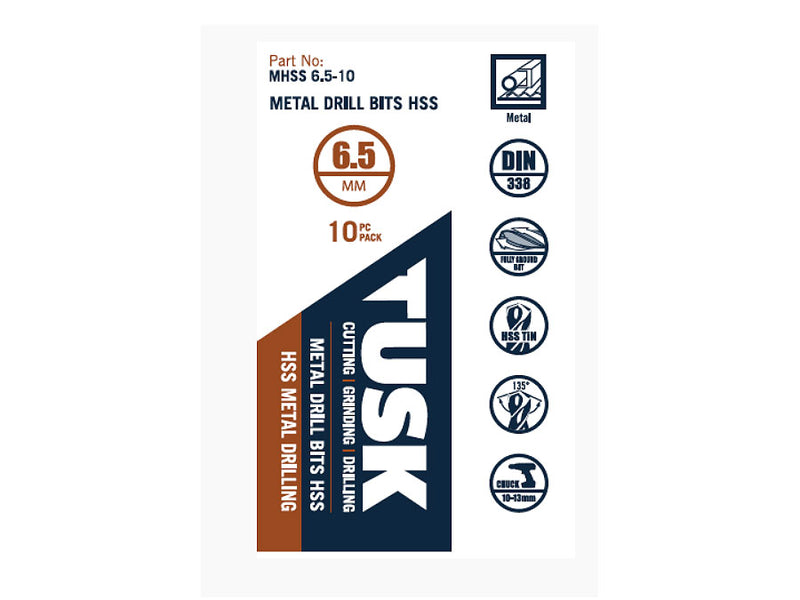 Tusk Metal Drill Bits HSS 6.5mm 10 Piece MHSS6.5-10