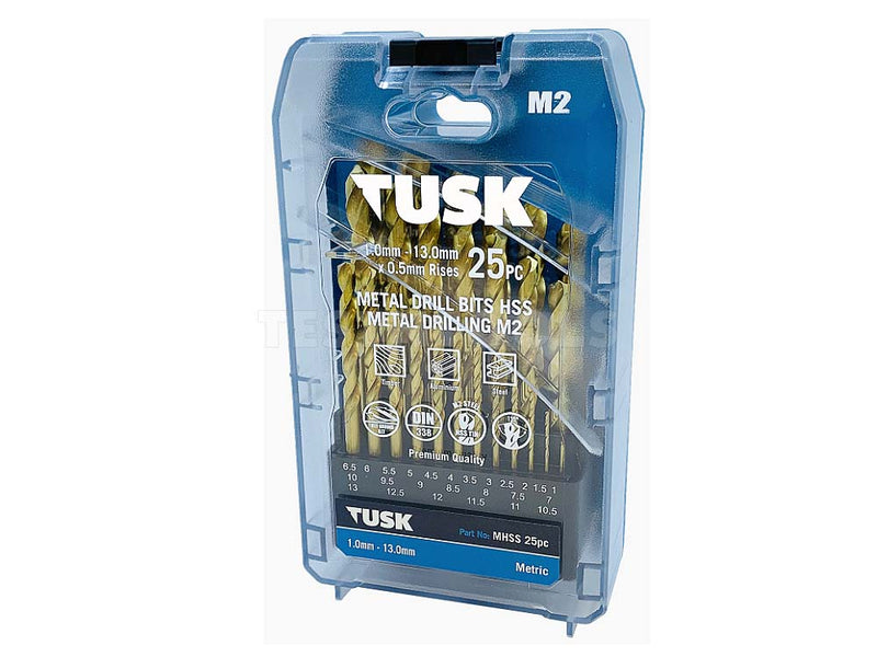 Tusk Metal Drill Bits Set HSS 1mm - 13mm 25 Piece MHSS25pc