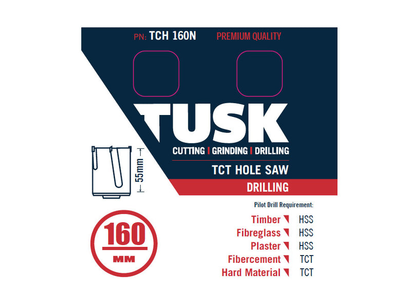 Tusk TCT Hole Saw 160mm x 55mm TCH160N