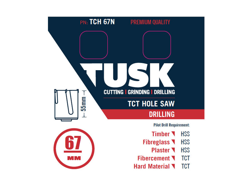 Tusk TCT Hole Saw 67mm x 55mm TCH67N