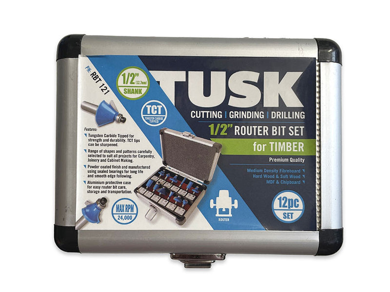 Tusk TCT Router Bits Set 1/2" 12 Piece RBT121