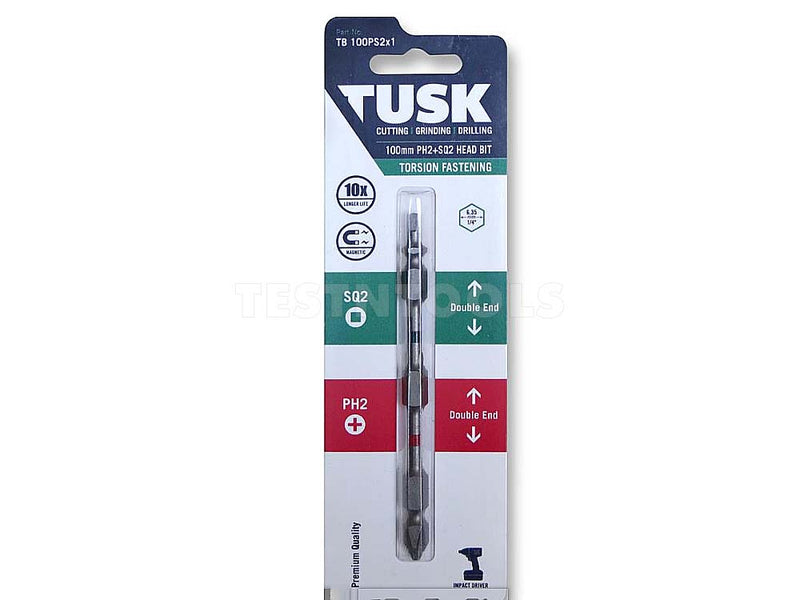 Tusk Torsion Bit Double Ended 100mm x PH2+SQ2 TB100PS2x1