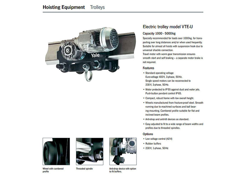 Yale Electric Trolley 1T 3 Phase Dual Speed YETN100