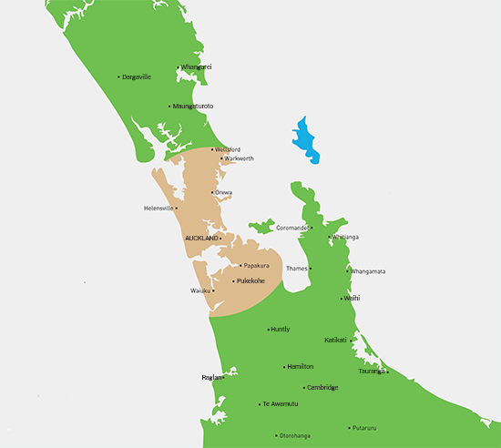 Testntools shipping rates map for Auckland and over 75km from Auckland.