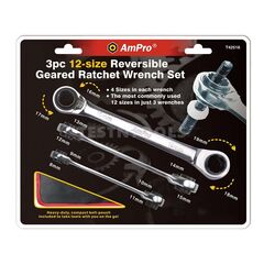 AMPRO DOUBLE GEARED WRENCH SET 9MM - 19MM 3 PIECE WREG-T42516