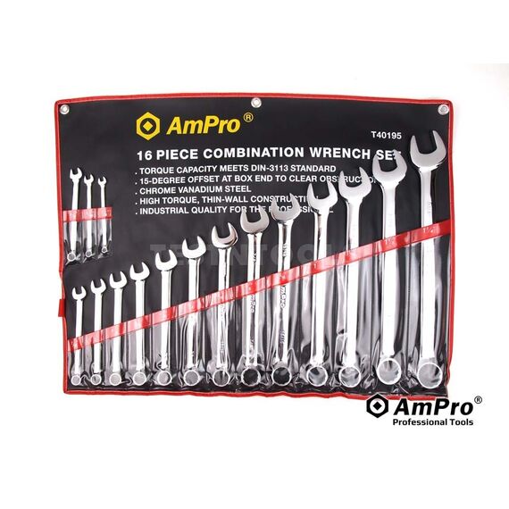 AMPRO COMBINATION WRENCH SET 1/4" - 1.1/4" 16 PIECE WREC-T40195