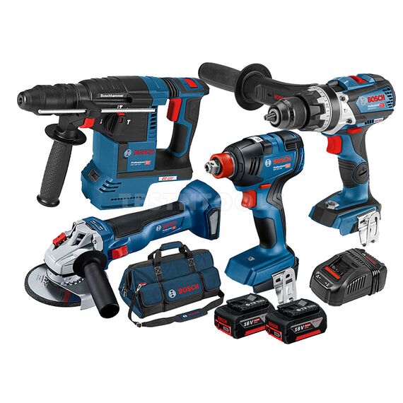 BOSCH 18V 4PC 5.0AH BRUSHLESS COMBO KIT GSB+GDX+GWS+GBH 0615990M19