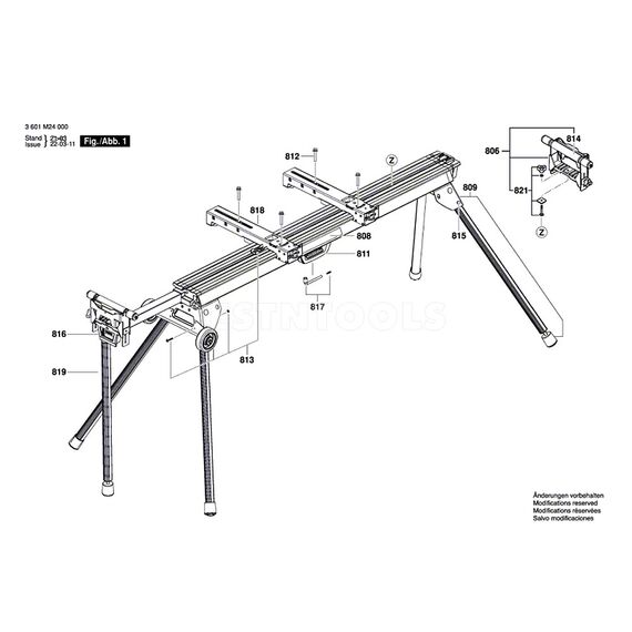 BOSCH GTA3800 SPARE PART NUMBER 812 - HARDWARE FOR QUICK RELEASE MOUNT 1609B01859