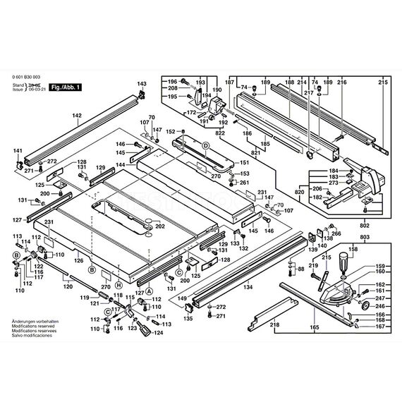 BOSCH GTS10 SPARE PART NUMBER 820 - CLAMP HANDLE 1609902076