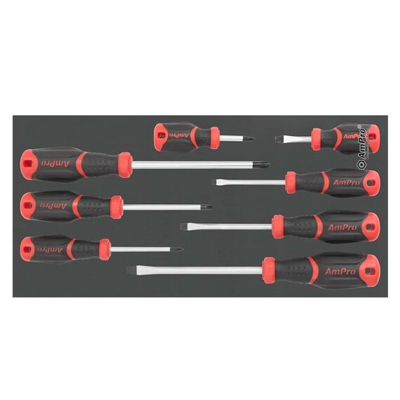 AMPRO POWER GRIP SCREWDRIVER SET 8 PIECE SCR-T32787